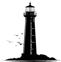 AI generated Silhouette lighthouse full black color only vector