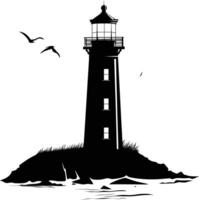 AI generated Silhouette lighthouse full black color only vector