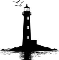 AI generated Silhouette lighthouse full black color only vector