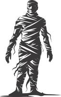 AI generated Silhouette mummy walking the egypt Mythical Creature black color only vector