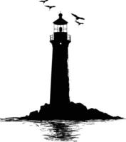 AI generated Silhouette lighthouse full black color only vector