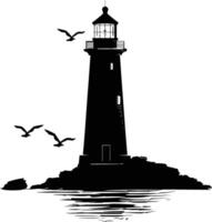 AI generated Silhouette lighthouse full black color only vector