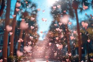 ai generado corazón conformado papel picado que cae desde un brillante azul cielo profesional fotografía antecedentes foto