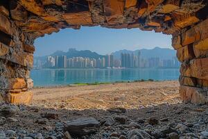 AI generated Panoramic showing of a seascape with blue sky above sunlights professional photography photo