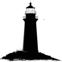 AI generated Silhouette lighthouse full black color only vector