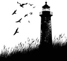 AI generated Silhouette lighthouse full black color only vector