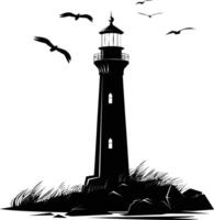 AI generated Silhouette lighthouse full black color only vector