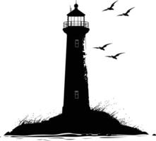 AI generated Silhouette lighthouse full black color only vector