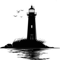 AI generated Silhouette lighthouse full black color only vector