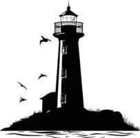 AI generated Silhouette lighthouse full black color only vector