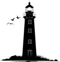 AI generated Silhouette lighthouse full black color only vector