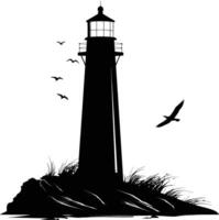 AI generated Silhouette lighthouse full black color only vector