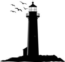 AI generated Silhouette lighthouse full black color only vector