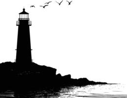 AI generated Silhouette lighthouse full black color only vector