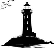 AI generated Silhouette lighthouse full black color only vector