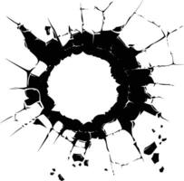 AI generated Silhouette bullet hole in metal material black color only vector