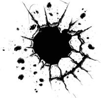 AI generated Silhouette bullet hole in metal material black color only vector