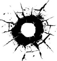 AI generated Silhouette bullet hole in metal material black color only vector