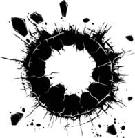 AI generated Silhouette bullet hole in metal material black color only vector