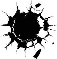 AI generated Silhouette bullet hole in metal material black color only vector