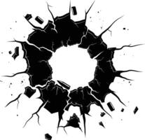 AI generated Silhouette bullet hole in metal material black color only vector