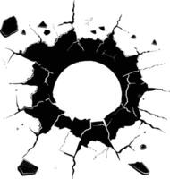 AI generated Silhouette bullet hole in metal material black color only vector