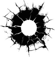 AI generated Silhouette bullet hole in glass black color only vector