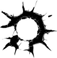 AI generated Silhouette bullet hole in glass black color only vector