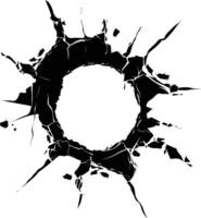 AI generated Silhouette bullet hole in metal material black color only vector