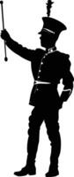 AI generated Silhouette drum major with mace in perform marching band leader vector