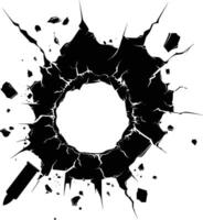 AI generated Silhouette bullet hole in metal material black color only vector