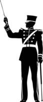 AI generated Silhouette drum major with mace in perform marching band leader vector