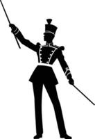 AI generated Silhouette drum major with mace in perform marching band leader vector