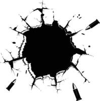 AI generated Silhouette bullet hole in metal material black color only vector