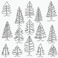 Pine trees freehand drawing flat design. vector