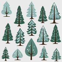 Pine trees freehand drawing flat design. vector