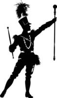 AI generated Silhouette drum major with mace in perform marching band leader vector