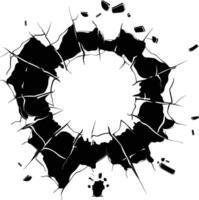 AI generated Silhouette bullet hole in glass black color only vector