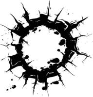 AI generated Silhouette bullet hole in metal material black color only vector