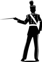 AI generated Silhouette drum major with mace in perform marching band leader vector