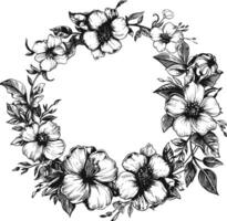 AI generated floral frame and wreath element for wedding invitation template black color only vector