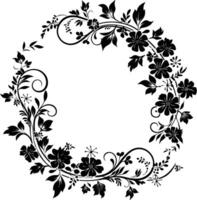 AI generated floral frame and wreath element for wedding invitation template black color only vector