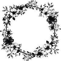 AI generated floral frame and wreath element for wedding invitation template black color only vector