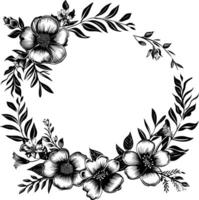 AI generated floral frame and wreath element for wedding invitation template black color only vector