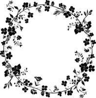 AI generated floral frame and wreath element for wedding invitation template black color only vector