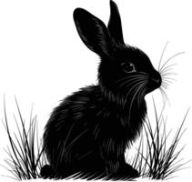 AI generated Silhouette rabbit or bunny animal black color only vector