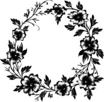 AI generated floral frame and wreath element for wedding invitation template black color only vector