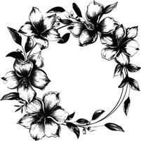 AI generated floral frame and wreath element for wedding invitation template black color only vector