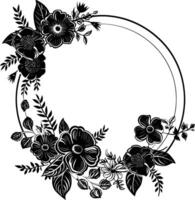 AI generated floral frame and wreath element for wedding invitation template black color only vector