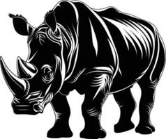 AI generated Silhouette rhinoceros animal black color only full body vector